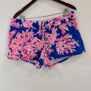 Lilly Pulitzer Yasmin Coral Brilliant Blue Drawsting Waist Shorts Size XL